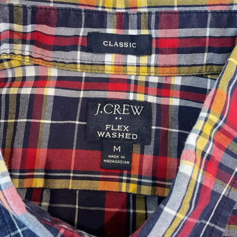 J Crew Re-Imagined Plaid Shirt Men’s M Blue‎ Red Flex Washed Classic Button Down